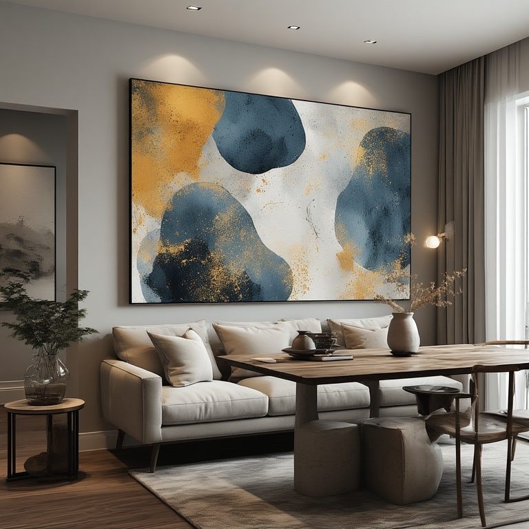 Stone Wall Panel Combined With Modern Wall Decor